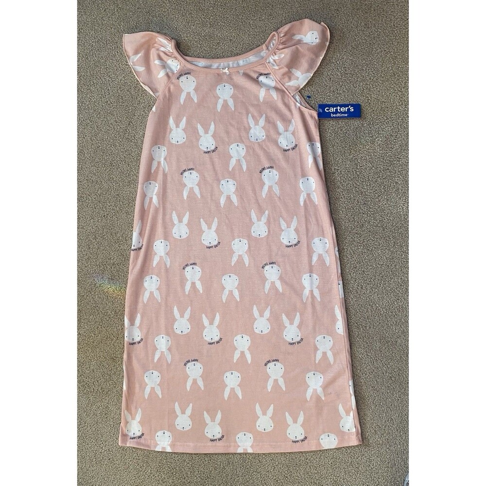 Carter's Girl's Pink Easter Bunny Flutter Sleeve Nightgown NWT Size 12-14